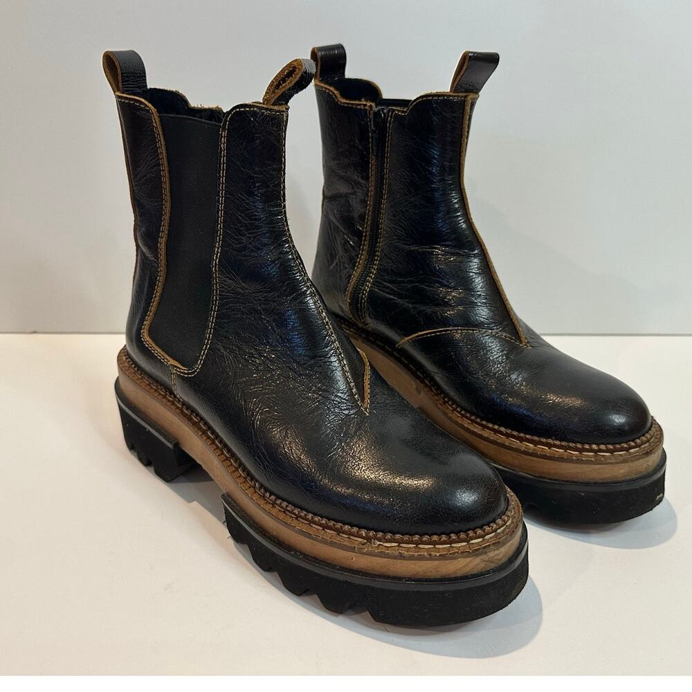 Free People Vance Leather Chelsea Boots Women’s EU 39 Black Lug Sole Ankle Boots